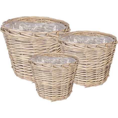 Lot de 3 Cache-pots en Rotin Beige pour Plantes et Décoration Intérieure - Ø 34/29/23 cm - PANGIVO (1/3)