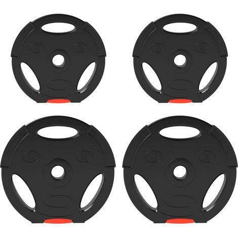 Set de 4 disques de poids pour haltères 2,5 cm, 2 x 10 kg et 2 x 5 kg, noirs avec poignée (1/5)