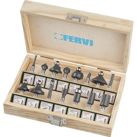 Set 15 frese da legno per fresatrici con gambo da 6 mm Fervi 0835/15