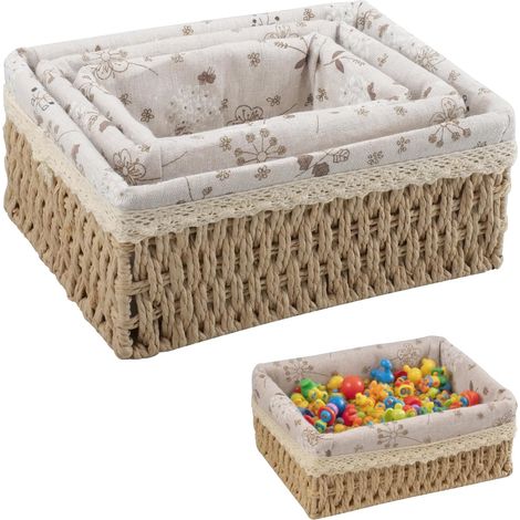 Lot de 3 Panier Rangement Panier Osier Rangement Salle de Bain pour Ranger des Jouets,Table à Langer Télécommandes et des Cosmétiques(Naturel)