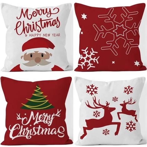 Housse de coussin - Noël - Rouge et Blanc - 45x45CM - Velours ultra court - Décoration festive (1/4)