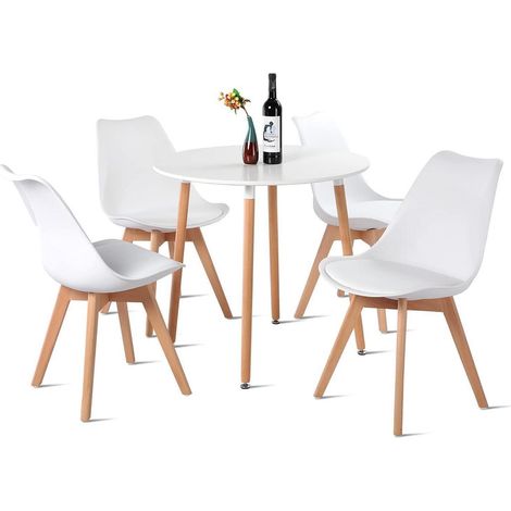 Esstisch-Set mit 4 Stühlen, skandinavisch, rund, Holz, 80 cm, weiß (1/5)
