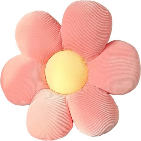 1 Coussin de sol, microfibre, forme fleur, 40x40 cm, rose et jaune, chambre enfant (1/5)