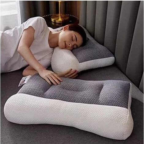 Pair Oreiller de soutien cervical, oreiller ergonomique pour l'apnée du sommeil, oreiller orthopédique pour sommeil profond et apnée du sommeil (blanc) (1/5)