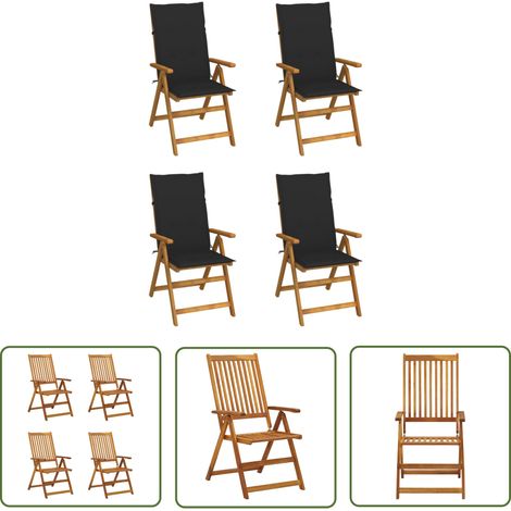 The Living Store Hochlehner Verstellbar 4 Stk. mit Auflagen Massivholz Akazie - Gartenstuhl - Holz Gartenstuhl - Akasienholzgartenstuhl - Esszimmergartenstuhl - Relaxsessel (1/5)