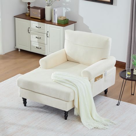Fauteuil chaise longue 125,5x97x86 cm beige avec poches latérales en tissu chenille MEUBLIV (1/5)
