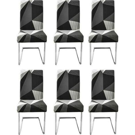 Lot de 6 housses de chaise extensibles et lavables - gris - style contemporain - pour salle à manger (1/4)