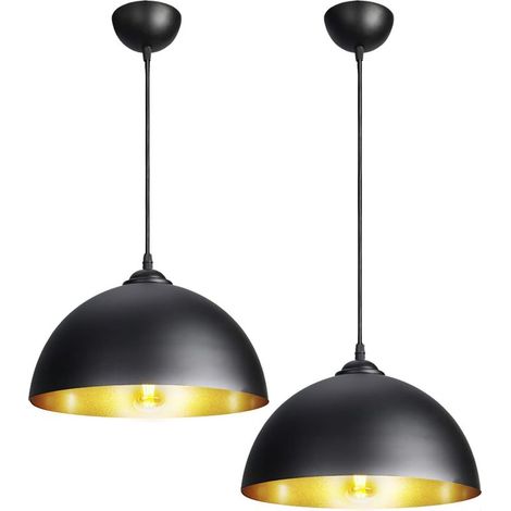 Suspension Luminaire - Métal Noir Doré - Compatible E27 - Hauteur Réglable Jusqu'à 90 Cm - Pour Cuisine Salon Salle À Manger Chambre - Lot De 2 (1/5)