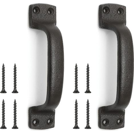 Poignée de porte de grange, lot de 2, 6 pouces, fonte vieillie, marron foncé, pour portes de jardin en bois, remise (1/4)