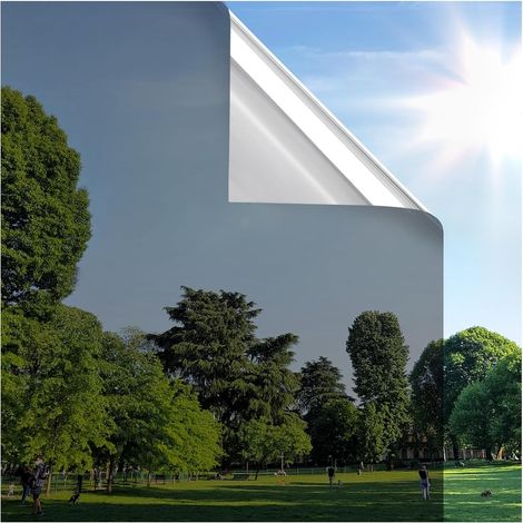 Einseitig verspiegelte Fensterfolie, hitze- und UV-beständig, elektrostatisch, klebstofffrei, Sichtschutz für Zuhause, Büro oder Geschäft, 44,5 x 400 cm, silber und schwarz (1/5)