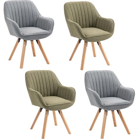 Lot de 4 Chaise Salle à Manger Fauteuil Coiffeuse Siège Pivotant avec Accoudoirs pour Chambre Salon Cuisine Bureau, Rembourré en Tissu Pieds en Bois Massif, Multicolore (1/5)