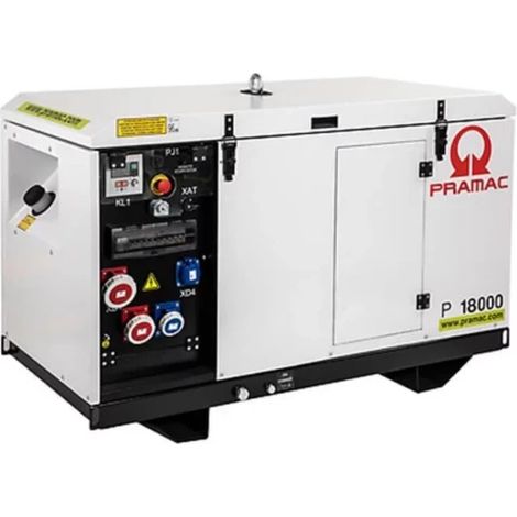 Pramac – Groupe électrogène triphasé 17 kVA – Moteur diesel YANMAR 3 cylindres – Système AVR – Faible niveau sonore 67 dB(A) – Autonomie 51 litres