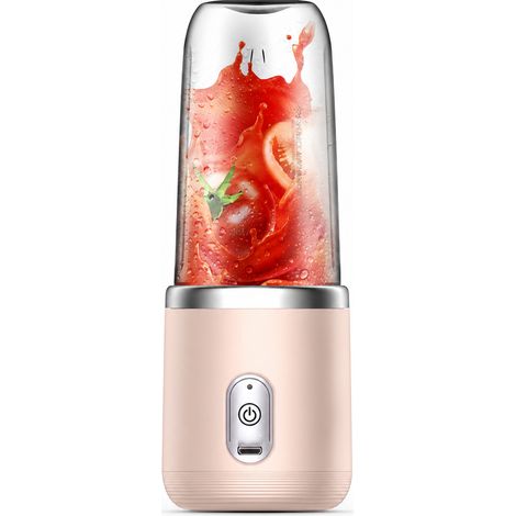 Blender portable rechargeable sans fil rose, 2 gobelets avec couvercle, lames à 6 pales, pour jus et smoothies (1/5)