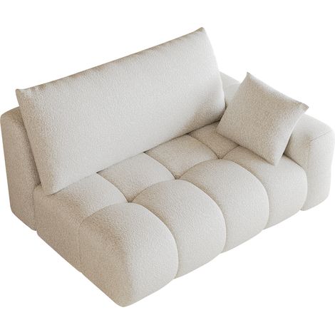 Modulares 2-Sitzer-Sofa mit Reversibler Chaiselongue, Ohne Montage, Tiefer Sitz, Samtiger Stoff, Cremeweiss (1/5)