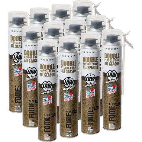 Mousse polyuréthane de montage FOME FLEX Double – pistolable, double adaptateur, faible expansion, isolation thermique – 750 ml – Lot de 12 pièces (1/5)