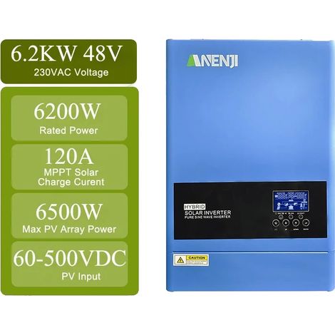 Onduleur Solaire, Contrôle MPPT, Sortie Onde Sinusoïdale Pure, ANJ-6.2KW 48V, 220-240V, 48V (1/2)