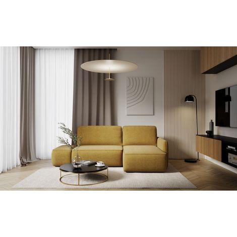 Ecksofa mit Schlaffunktion Sofa LUKA in Stoff Cremona Honiggelb Ottomane Rechts (1/4)