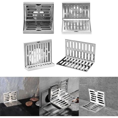 Desagüe de suelo con filtro de aguas residuales, rejilla de drenaje en forma de L, para ducha exterior (para manguera de PVC de 75 mm) (1/4)