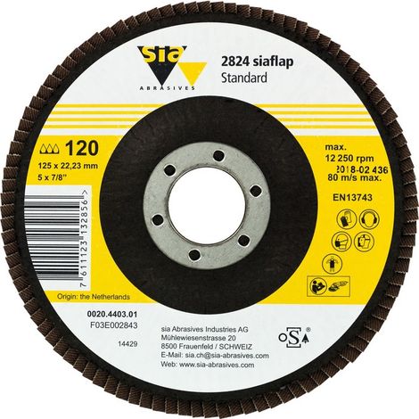 Disque à lamelles Zirconium SIA - diamètre 125 mm - Grain 120 (1/2)