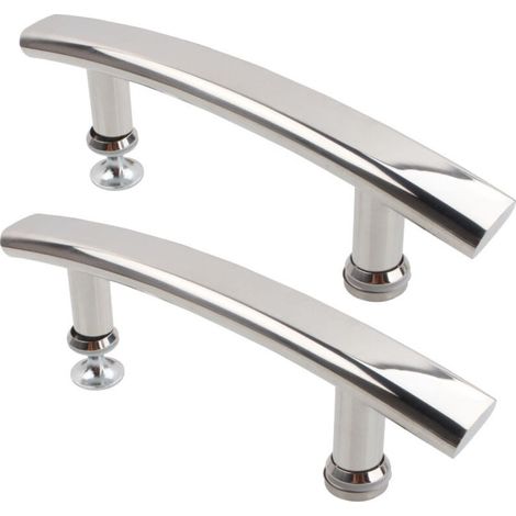 Poignée de porte de douche - courbée - acier inoxydable - pour salles de bains et cuisines - entraxe 145 mm - 2 pièces - argent (1/5)
