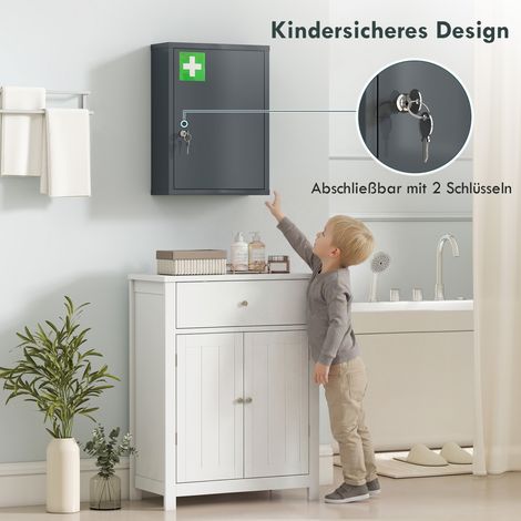 Armoire de toilette murale verrouillable, étagère en métal 3 étagères, 40x15x53,5 cm, gris anthracite