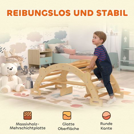 Montessori mur d'escalade intérieur, 2 en 1 arche d'escalade en bois pour enfants 2-4 ans, 110x52x45 cm, bois naturel (1/5)