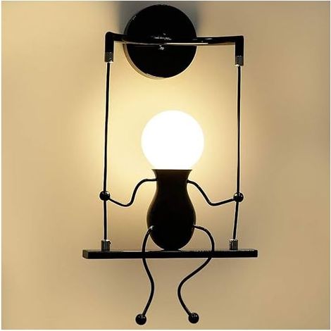 Applique da parete nera a forma di umanoide - Lampada LED moderna con attacco E27 - Ideale per cameretta, soggiorno, corridoio - Decorazione murale creativa (1/5)