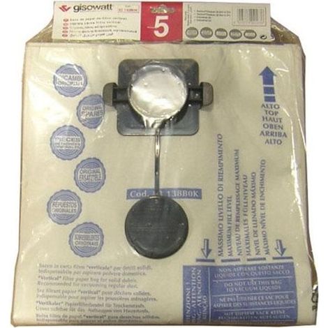 Gisowatt 83142B0K Filtro Sacco Carta Verticale Medio per Aspirapolvere Industrial 30 35 Confezione da 5 Pezzi