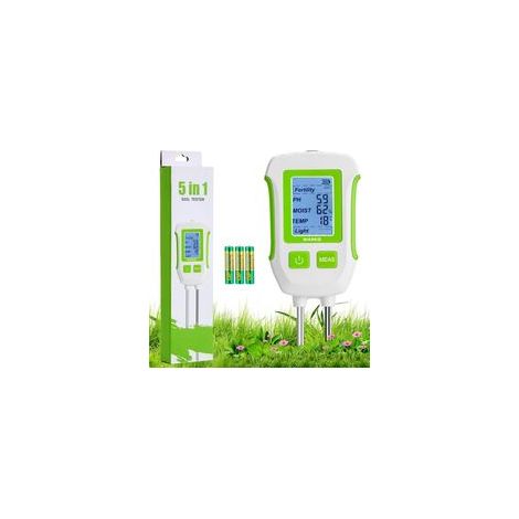 Testeur de Sol Numérique 5-en-1 avec Écran LCD Rétroéclairé, Mesure Précise du pH, Fertilité, Humidité, Temp. et Lumière, pour Jardinage, Agriculture, Plantes d'Intérieur et d'Extérieur (1/4)