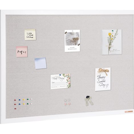 VEVOR Tableau en liege blanc avec surface en lin, 1200 x 900 mm, tableau deaffichage mural elegant avec cadre en bois blanc, tableau deaffichage elegant et fonctionnel pour maison, ecole et bureau