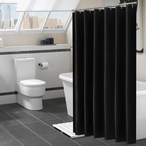 Rideau de Douche, 280x200cm, Simple Moderne, Noir, Polyester, Rideau De Baignoire Anti-moisissure avec Anneaux (1/5)