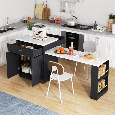 tavolo pranzo allungabile isola cucina con prese USB nero OKMYHOME