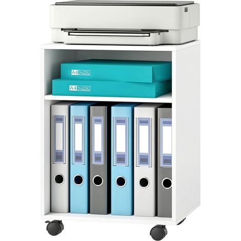 Support/table pour imprimante avec 2 étagères ouvertes, roulettes verrouillables, pour bureau/domicile, fax/scanner, 40 x 35 x 56 cm, blanc (1/5)