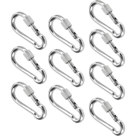 Lot de 10 mousquetons à ressort en acier inoxydable avec boucle de suspension pour corde de sécurité