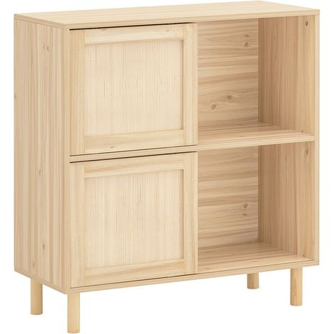 SoBuy Credenza Con 2 Ante Scorrevoli Credenza Decorativa Consolle Laterale Stretta Naturale 80x35x87cm FSB87-N (1/5)