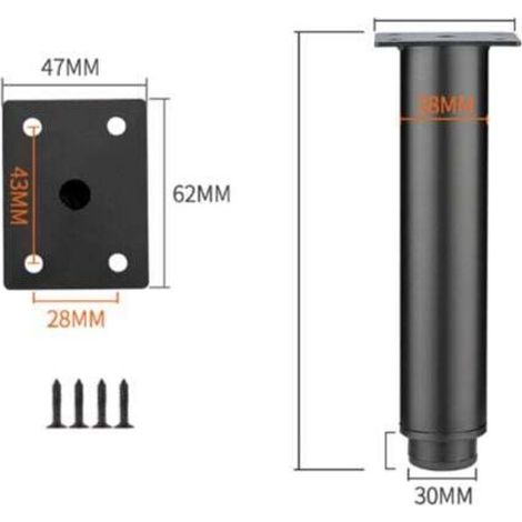 18cm Adjustable Kitchen Legs, Black, 2 Pieces Adjustable Furniture Legs, Adjustable Height from 0 to 150 mm, Round Stainless Steel Metal Sofa Table Legs, Cabinet Legs with Screws