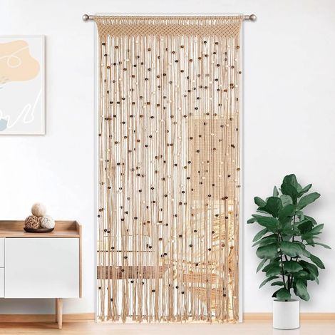 Gewebter Türvorhang – Türvorhang – Fliegenschutzvorhang – Fliegenabweisender Vorhang – Bohème-Stil – Heimdekoration – Geeignet für Türöffnungen – 90 x 200 cm – Polyester-Baumwolle – Khaki (1/5)