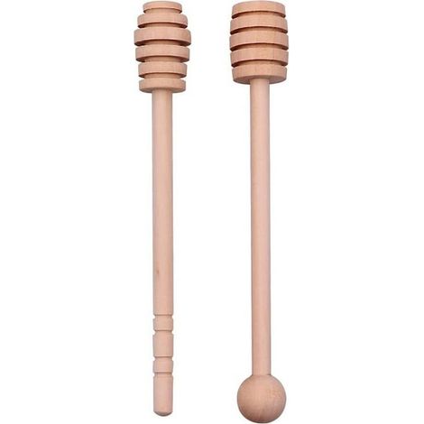 Cuillère à miel en bois 2 pièces, manche long 16 cm, baguette de service pour pot de miel, distributeur à miel, cuillère à pot, agitateur alimentaire, outil de trempage naturel. (1/5)