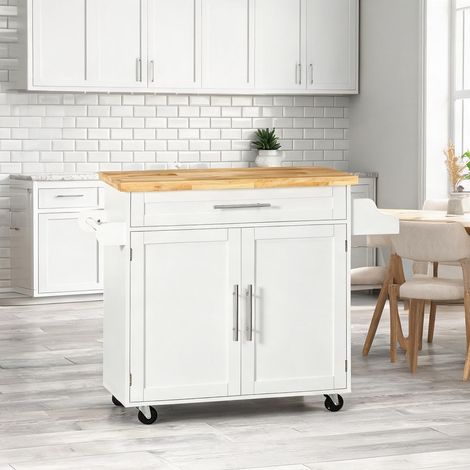 109 x 40 x 89 cm Chariot de cuisine blanc avec plan de travail (1/5)