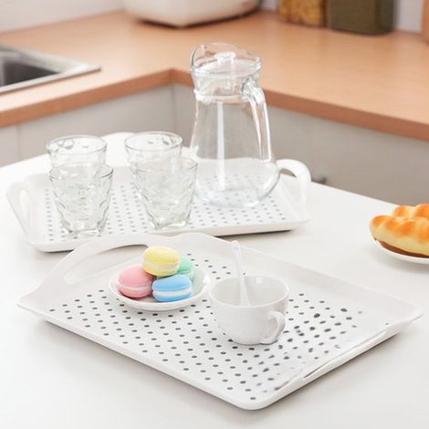 Set di 2 vassoi - Vassoio antiscivolo con manico - Ideale per preparare cibi, bere il tè, fare colazione a letto - Vassoio in plastica per pasti stabili - Lavabile in lavastoviglie - 42294 cm (1/3)