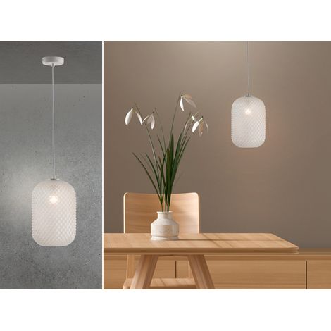 LED Pendelleuchte Relief Kristall Milchglas transparent Weiß, Ø 20cm (1/5)