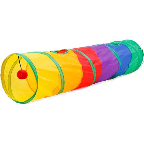 Tunnel pieghevole per gatti, gioco a forma di strada per gatti, tunnel con pon-pon, gioco interattivo per gatti per nascondersi e riposare.
