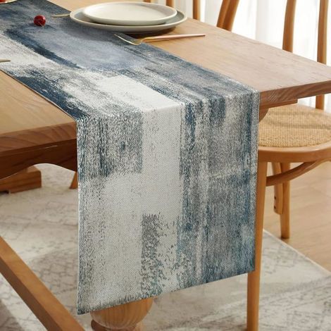 BelleRise - Chemin de table bleu marine et gris, décoration de table rétro rustique ,fêtes de Noël, les soirées et les dîners, 33 cm x 183 cm (1/5)