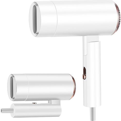 Sèche-Cheveux Pliable 1500W de Voyage, Ionique, Léger Portable avec 3 Modes Réglables pour Voyages, Maison, Salon - Blanc (1/5)
