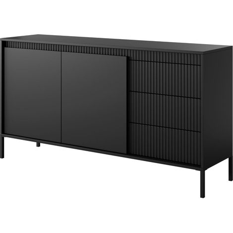 Cassettiera: 3 cassetti, 2 ante, mobile: Nero, 81,4 x 153,5 x 39,5 cm (1/5)
