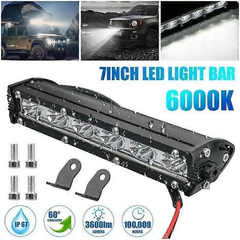 Barre lumineuse LED 7" 18 W, projecteur de travail, 3600 lm, 6000 K, feu antibrouillard pour véhicules tout-terrain, 4x4, voitures et camions (1/4)