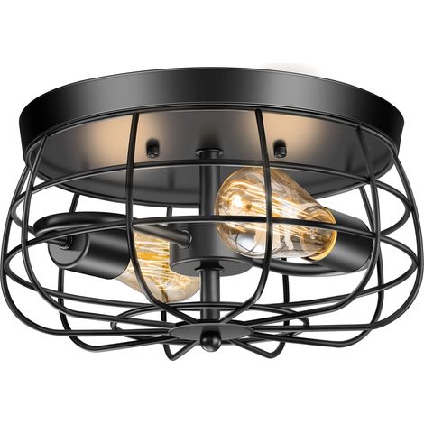 Farmhouse style ceiling light, retro industrial style hallway ceiling light, two-headed iron cage ceiling light, without bulb, 220V, E27 (1/5)