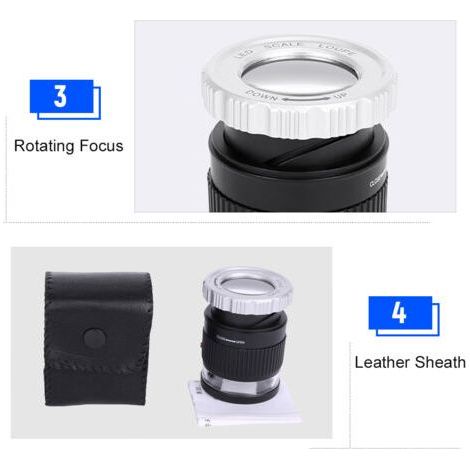 LED Magnifying Glass, 30X Adjustable Magnification, Metal Cylinder Mirror, with Small Reading Magnifier for Jewelry, 3 UV Lights, Black (1/5)