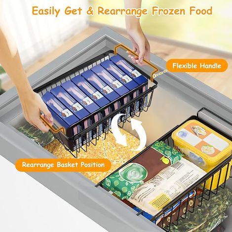 Expandable Freezer Baskets Freezer Storage Box Freezer Chest Sorting Frozen Products (Black) (1/3)