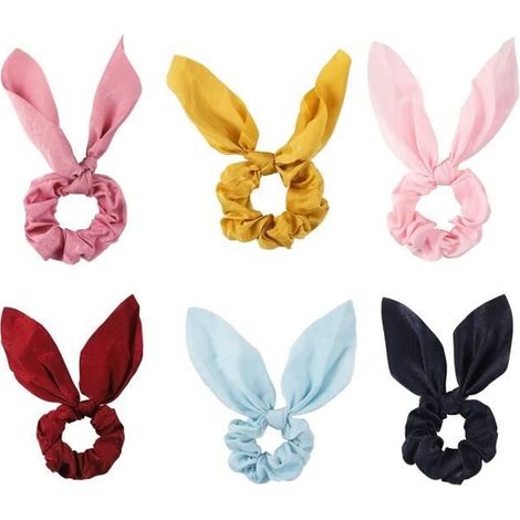 Chouchou Foulard - 6 Pcs - 2 en 1 - Oreilles de Lapin - Accessoire Cheveux Femme (1/4)